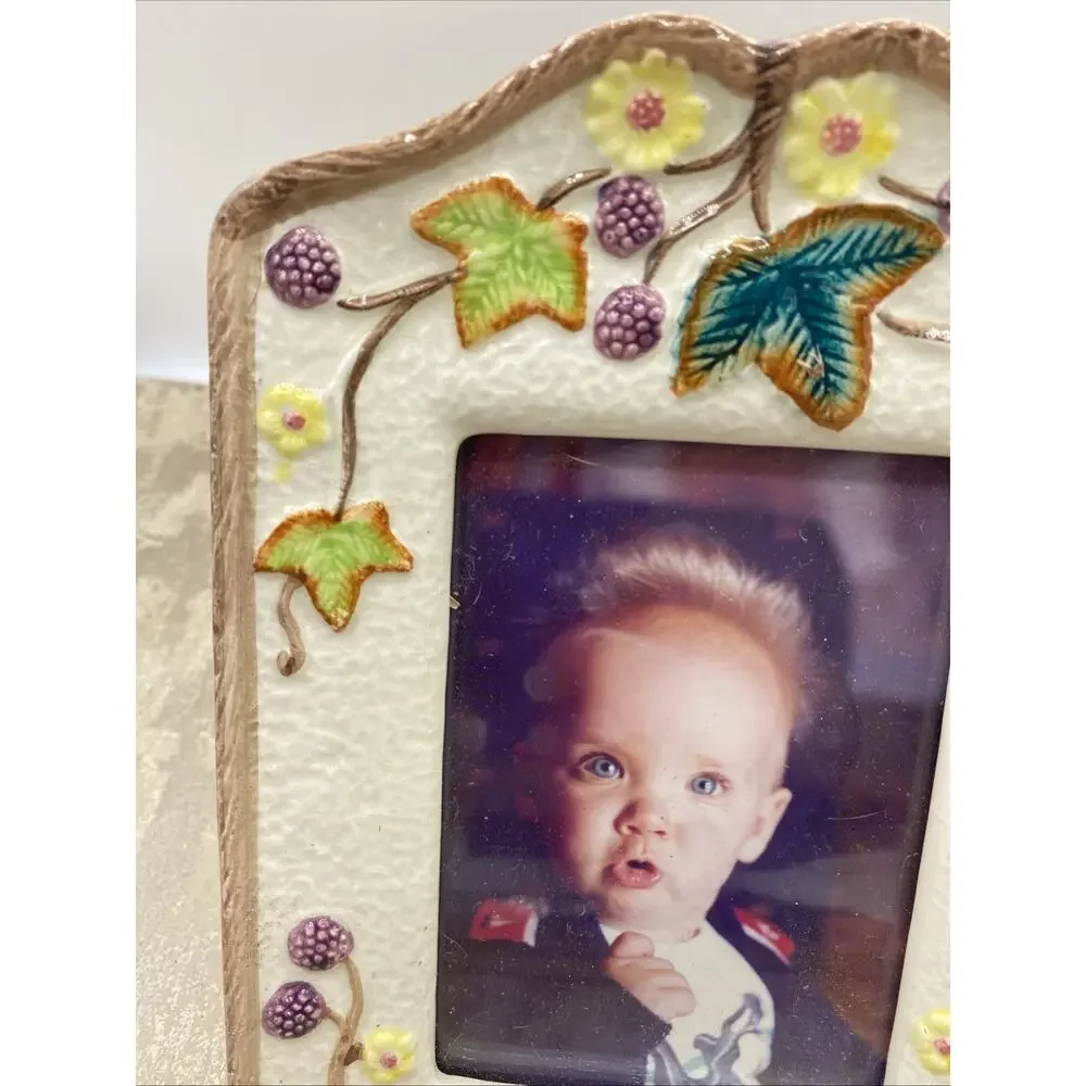 Terragrafics Ceramic Floral frame 5X7.75” Picture Sz 3X4.5”